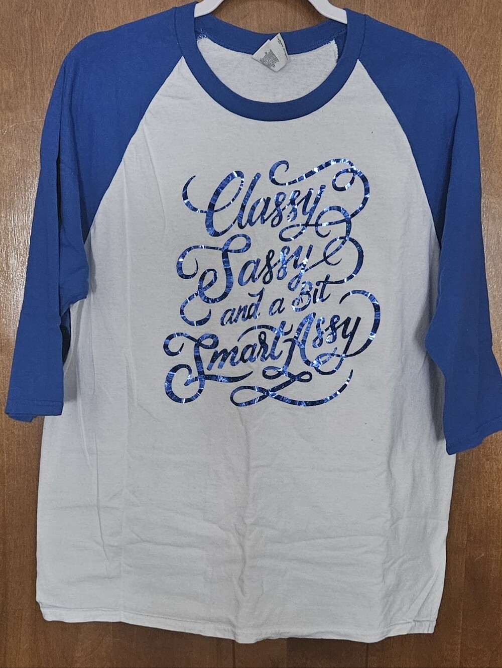Blue & White Raglan Graphic Tee - Classy Sassy